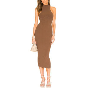 Michael Costello X Revole 'Annalie' Tan Rayon Long Midi Dress Size S